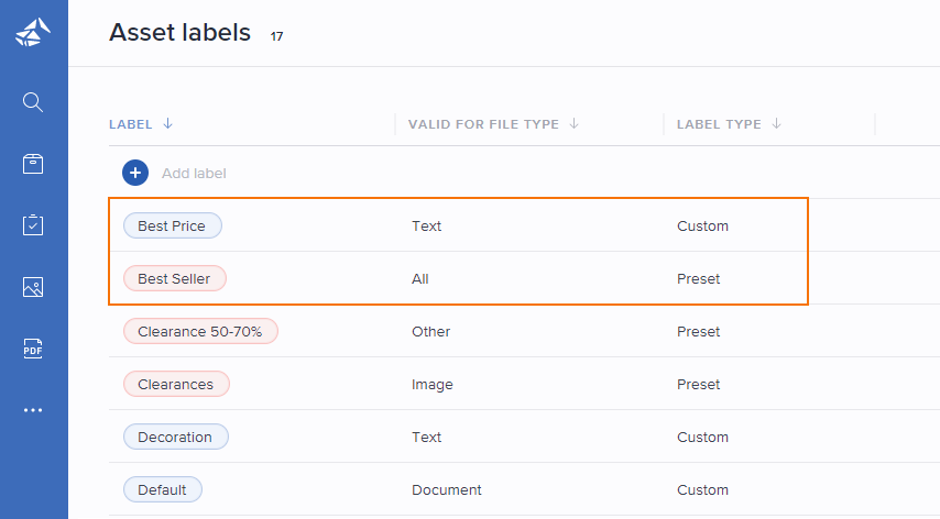 Create and manage asset labels